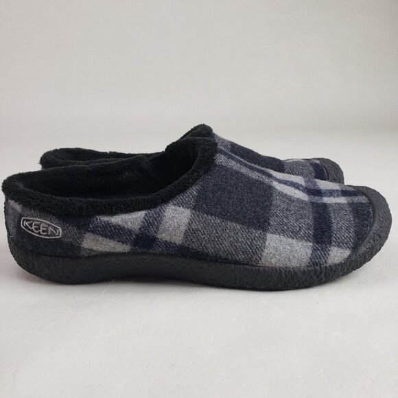 Keen Howser Plaid Slide Slipper Womens 7 Gray Fleece Lined Slip On Clog Shoe - Picture 2 of 10